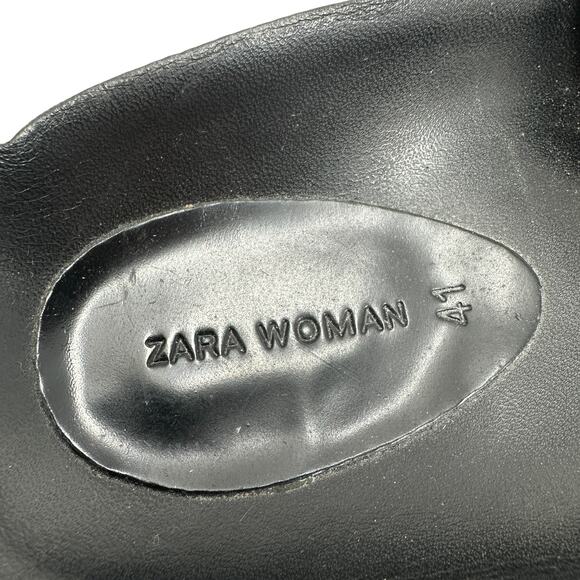 Zara Slide Sandals Buckles Double Strap Faux‎ Leather Black Size 41 US 10 - Picture 12 of 14